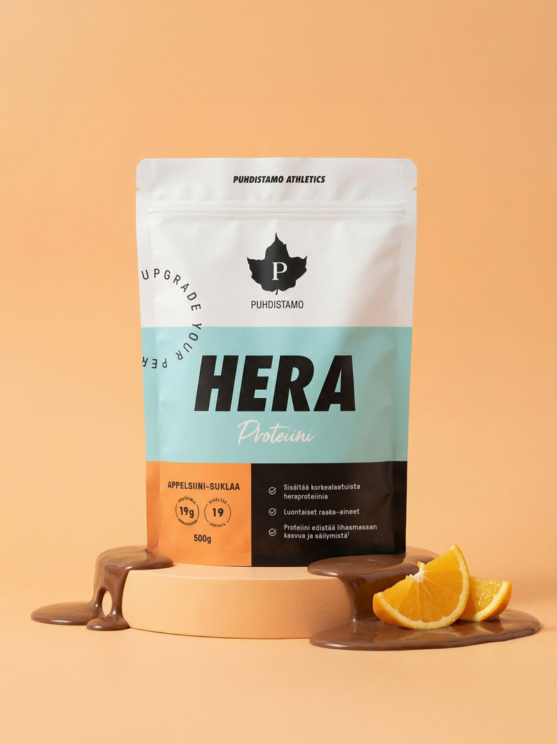 Puhdistamon Heraproteiini + suklaata ja appelsiinia