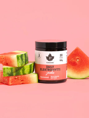 Puhdistamon Daily Elektrolyyttijauhe ja vesimeloja